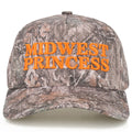 C.C Midwest Princess Letter Embroidered Camo Trucker Hat - Orange Lettering