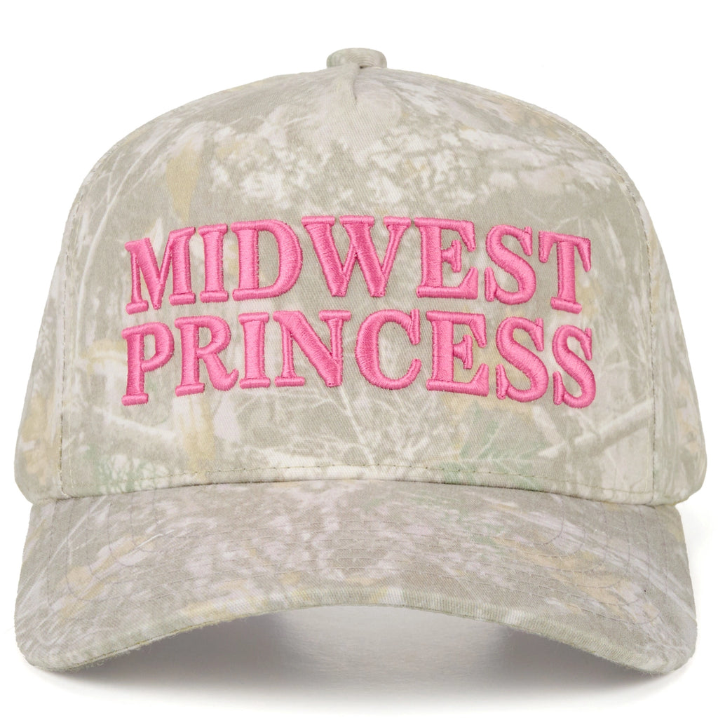 C.C Midwest Princess Letter Embroidered Camo Trucker Hat - Pink Lettering