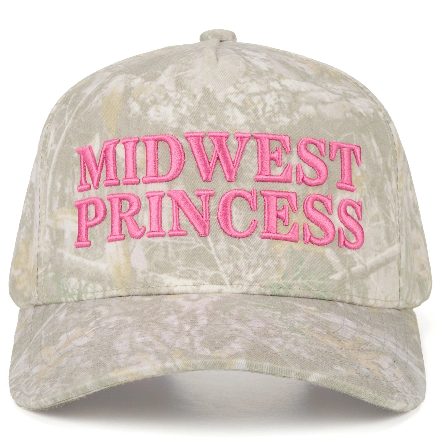 C.C Midwest Princess Letter Embroidered Camo Trucker Hat - Pink Lettering