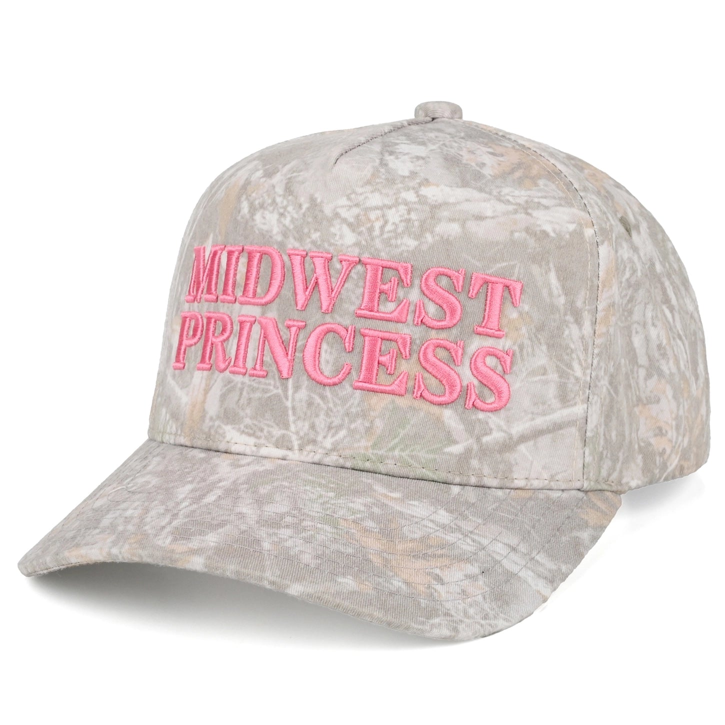 C.C Midwest Princess Letter Embroidered Camo Trucker Hat - Pink Lettering